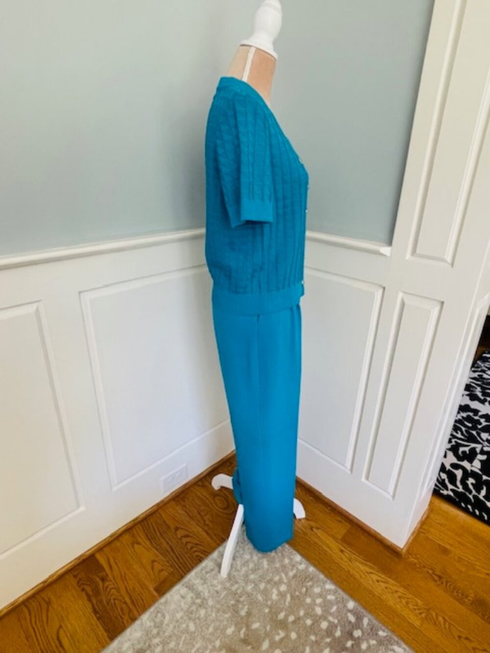 St. John Collection Santana Knit Pantsuit Teal 2 Piece Luxe Knit Wide Leg Small - Picture 4 of 12